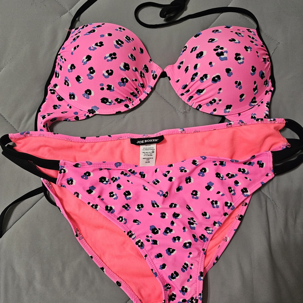 Joe Boxer Pink and Black Bikini Set with Underwire Support